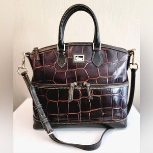 Dooney & Bourke Dillen Genuine Croc Embossed Leather Satchel Luxury Handbag